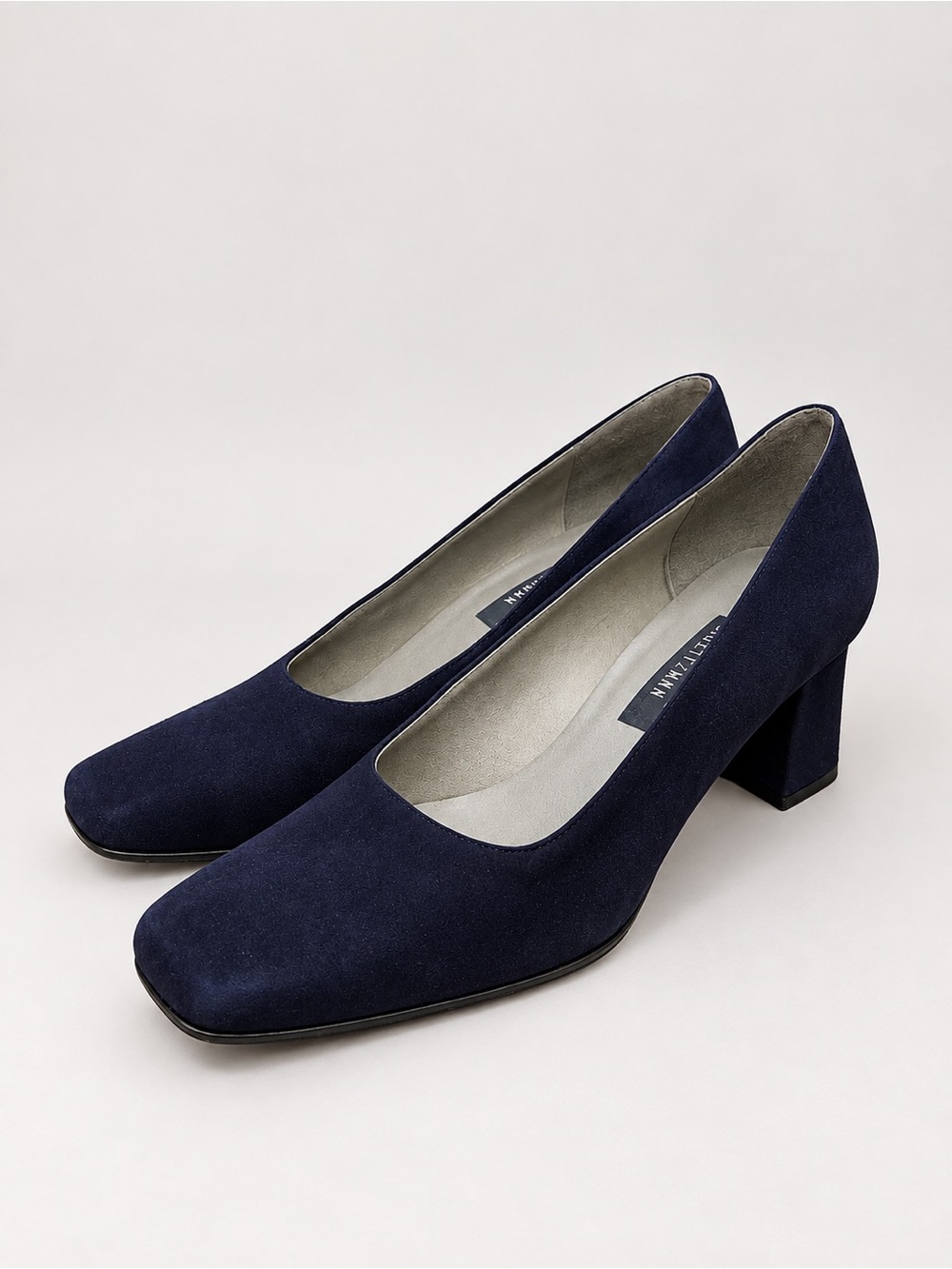 Stuart Weitzman Navy Suede Pumps 11.5 SS Super Slim Block Heel